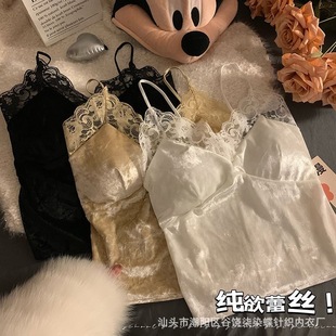 Velvet Lace Stitching Small Camisole Vest Women's Autumn and Winter Wear Pure Sexy Sleeveless Base Top