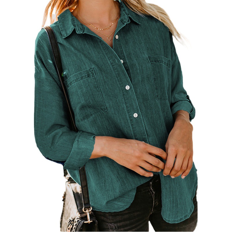 Camisa vaquera para mujer Amazon 2026, nueva colección primavera-otoño, holgada, con doble bolsillo, manga larga, versátil, informal. image 1