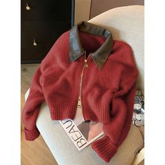 慵懒风软糯针织衫开衫毛衣女2025年新款秋冬季高档大红色上衣...