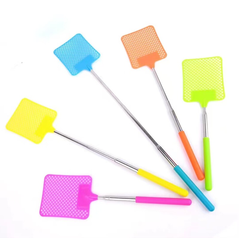 New Retractable Fly Swatter with Plastic Handle, Extended Iron Rod, Thickened Manual Household Mosquito Swatter, Durable Fly-Killing Tool