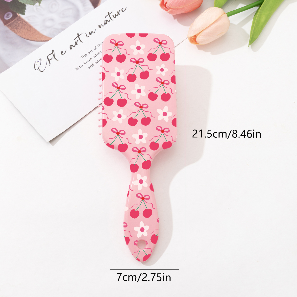 Estilo explosivo transfronterizo peine de colchón de aire con estampado de cereza con lazo lindo rosa peine de peluquería anti-nudo
