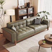 美式复古风中小型客厅真皮沙发双人轻奢胡桃木新中式直排沙发