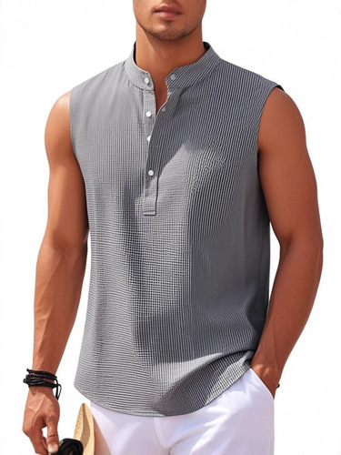European and American Men's Vest Shirt, Stand-Neck Half-Button Shirt, Pineapple-Plaid Shirt, Men's Casual Shirt Top—Wholesale