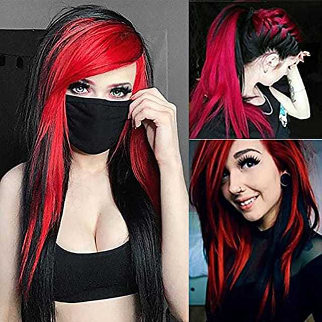 Perruque synthétique 2023, nouveaux cheveux lisses, fente partielle, longue frange dégradée, haute température, soie Rose maille, ensemble de tête complète_voghion.com