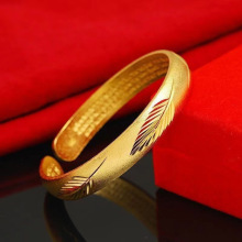 沙金饰品羽毛心经手镯轻奢高级感杜丹花心经开口可调节手环手饰