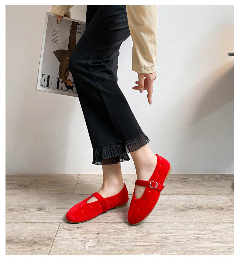 Giày búp bê nữ Mary Jane quai ngang mũi tròn đế bằng — Màu đen, Màu đỏ chi tiết 26