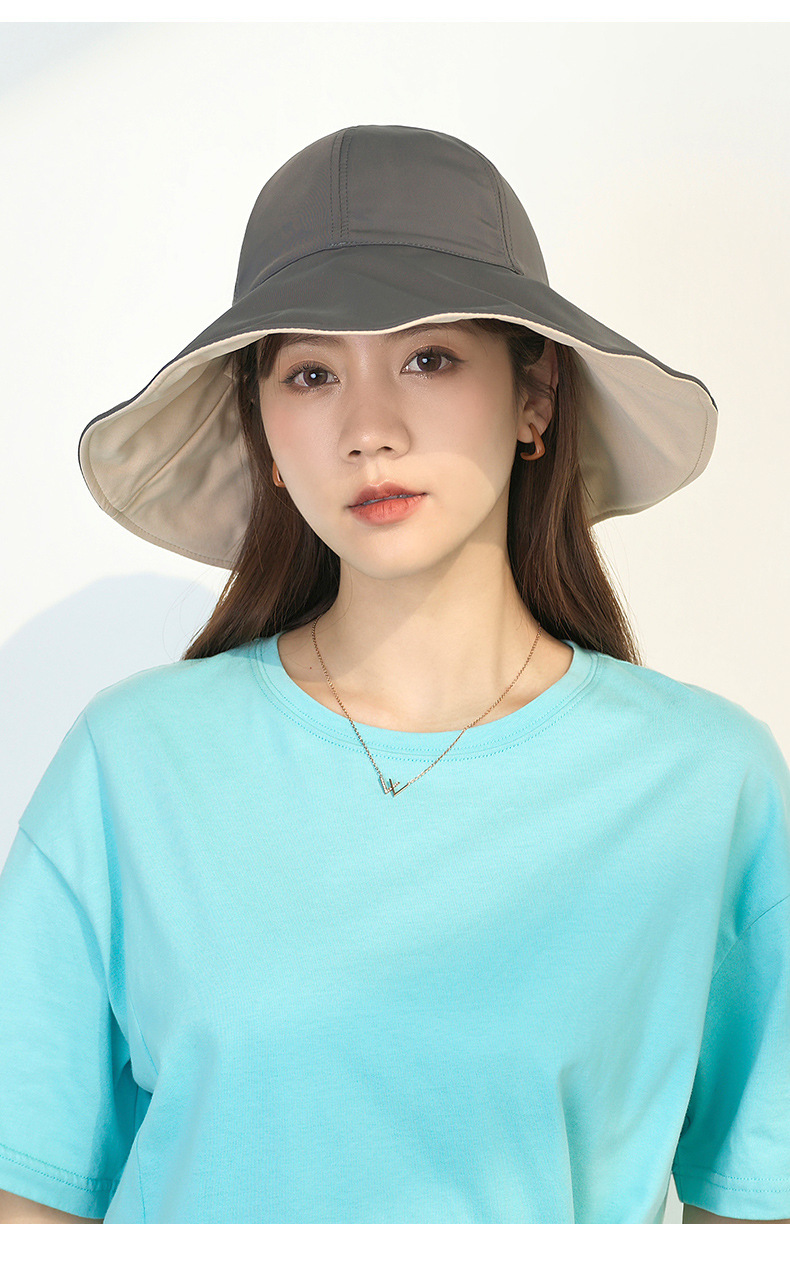 Mũ chống nắng nữ vành rộng hai mặt, chất liệu sợi mát, chống tia UV, đi biển thời trang — Tím khoai môn chi tiết 11