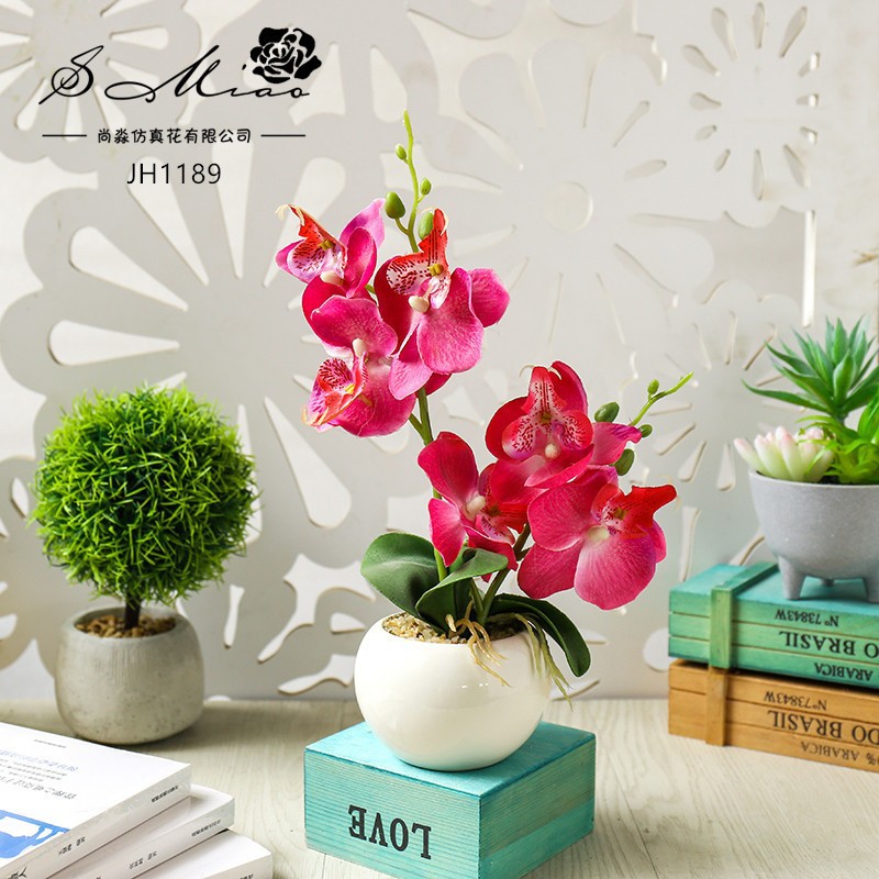 Flor falsa doble horquilla orquídea mariposa bonsai flor de simulación creativa flor artificial adornos de escritorio fábrica de maceta de simulación