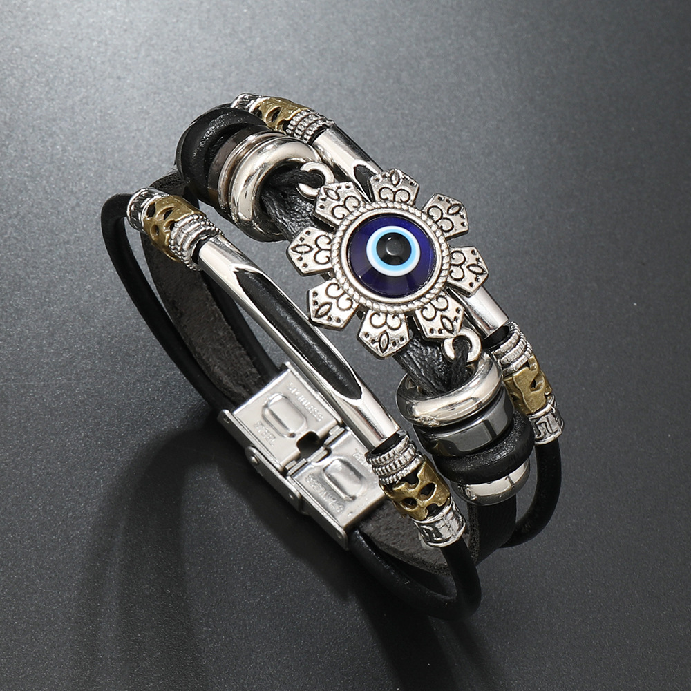 Retro Eye Alloy Leather Unisex Bracelets display picture 2