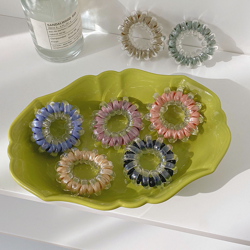 South Korea Candy Color Double Layer Telephone Line Hair Ring Girls' Sweet Waterproof Transparent Head Rope Rubber Tendon Bracelet Dual-purpose Hair Rope