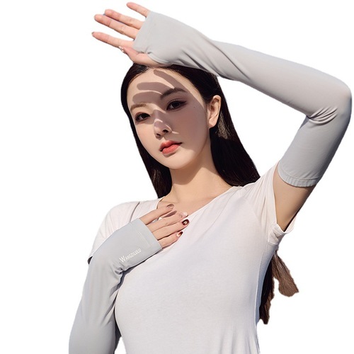 Jiaoxia's same style sun protection sleeves for outdoor riding, anti-UV ice silk gloves for women, driving arm guards, ice sleeves wholesale