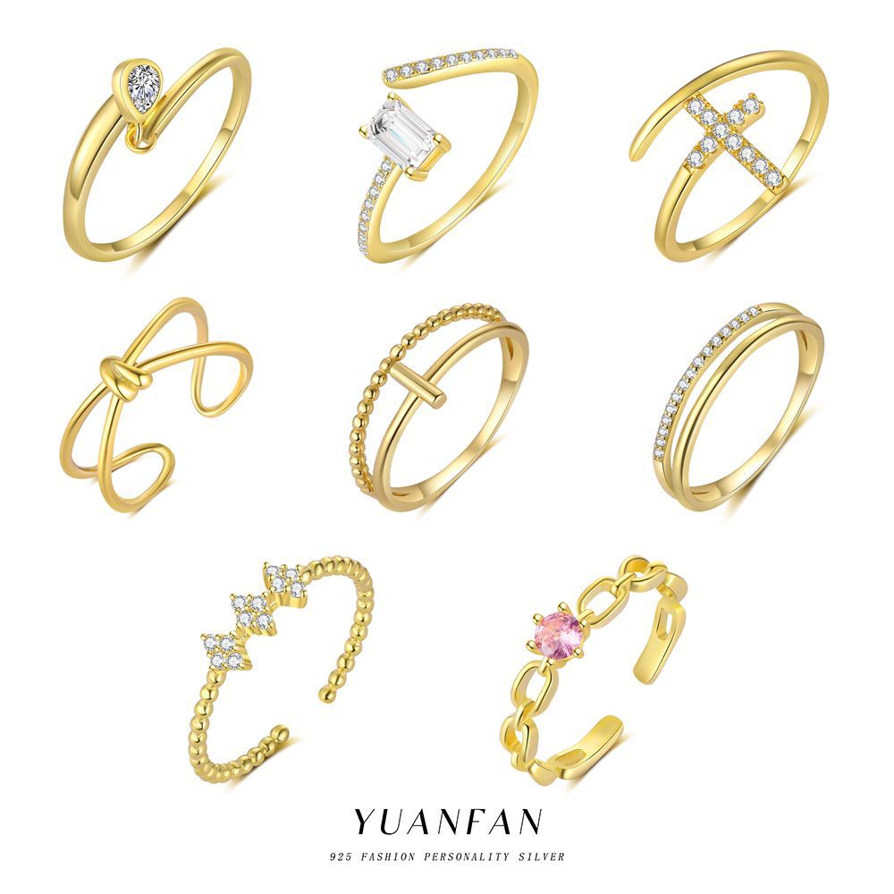 2g Weight Electroplated Gold Plating Process Open Rings, Rings Classification Adjustable Ring Size 1 Piece Quantity Date, Tea Party Occasion 925 Sterling Silver Material Geometric, Cross Pattern All Seasons Season Women's Gender Casual, Simple Style Style 1 Piece 925 Sterling Silver Geometric Cross Electroplated Open Rings Rings 无
