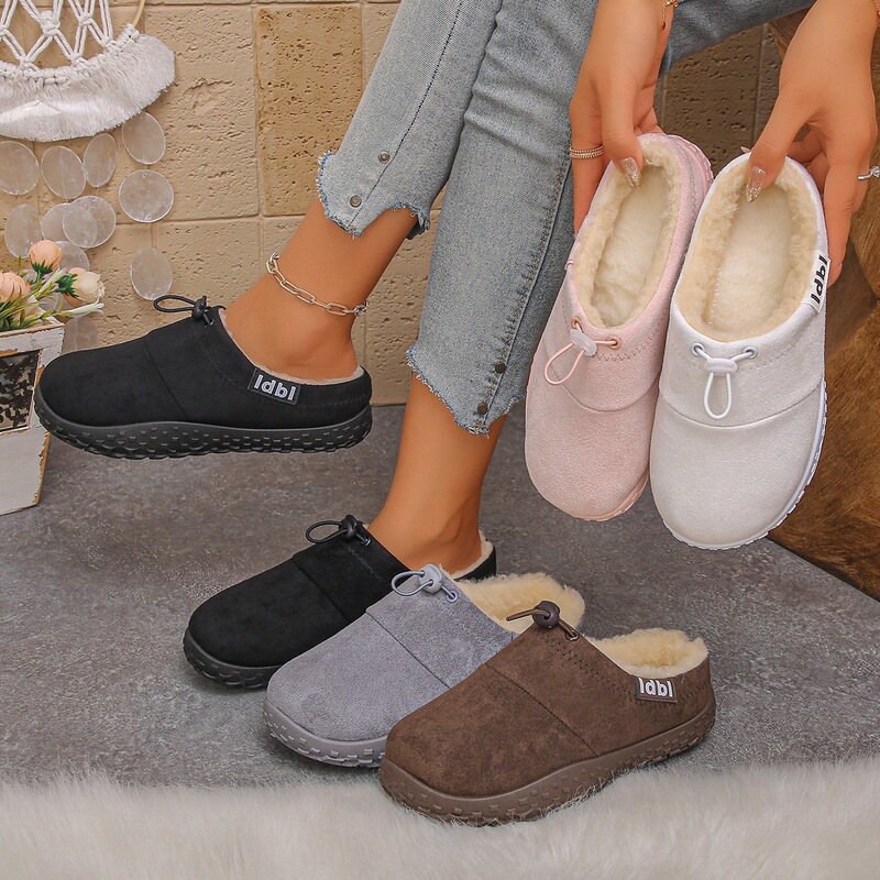 Fleece-Lined Birkenstock-Style Women's Slip-On Mules 2026 Autumn/Winter New Cute and Versatile Mule Shoes Slip-On Commuter Women's Snow Boots