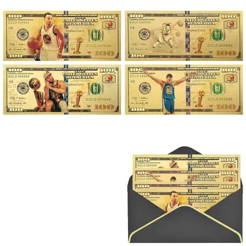 Nba Star Stephen Curry Commemorative Banknote Basketball Plastic Gold Foil Banknote Peripheral Gift Collection Coin