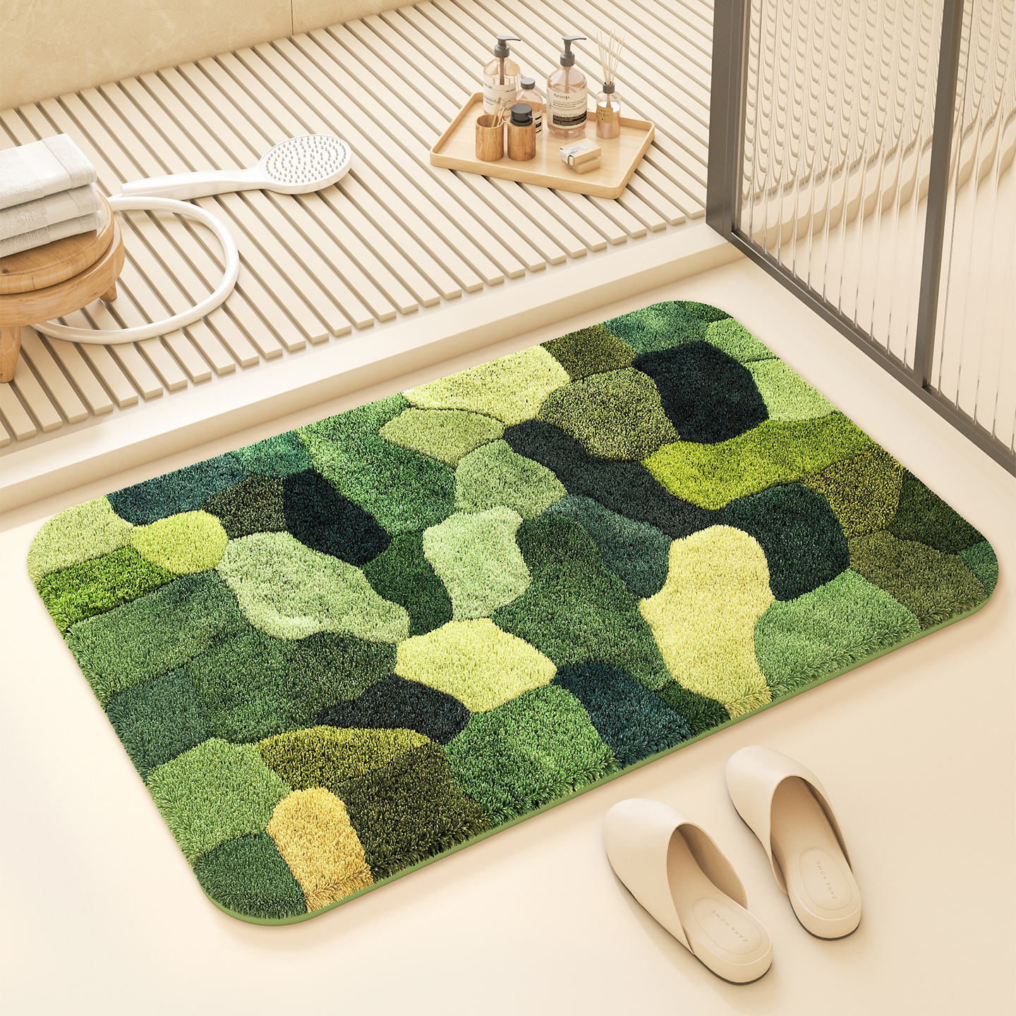 Imitation Cashmere Floor Mat, Abstract Style Bathroom Foot Mat, Stain-Resistant Entrance Mat, Fresh and Simple Household Water-Absorbent Bathroom Mat