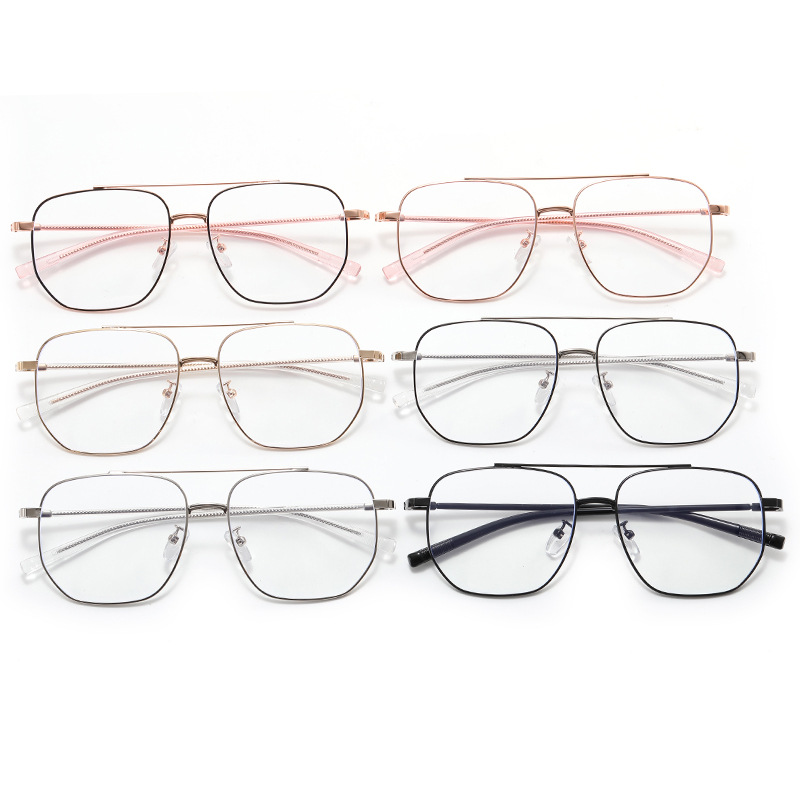 Gafas de luz azul marco de los hombres de moda pu guapo marco grande cara grande que adelgaza gafas lisas metal doble haz mismo estilo marco de gafas de borde dorado