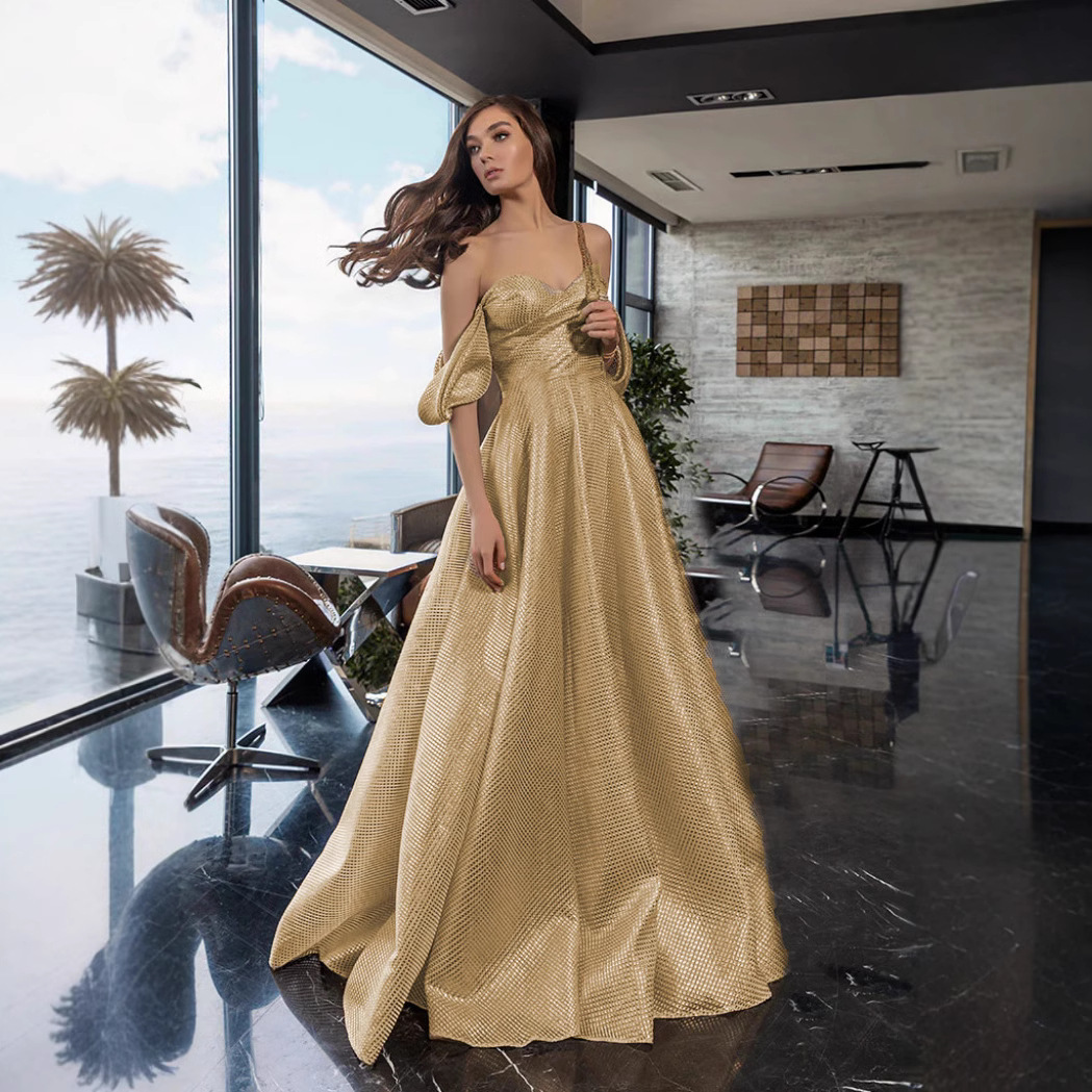 Ropa de mujer europea y americana Comercio exterior Nuevo Amazon fuera del hombro vestido sin mangas de swing grande vestido de noche de cintura media vestido de dama de honor image 4