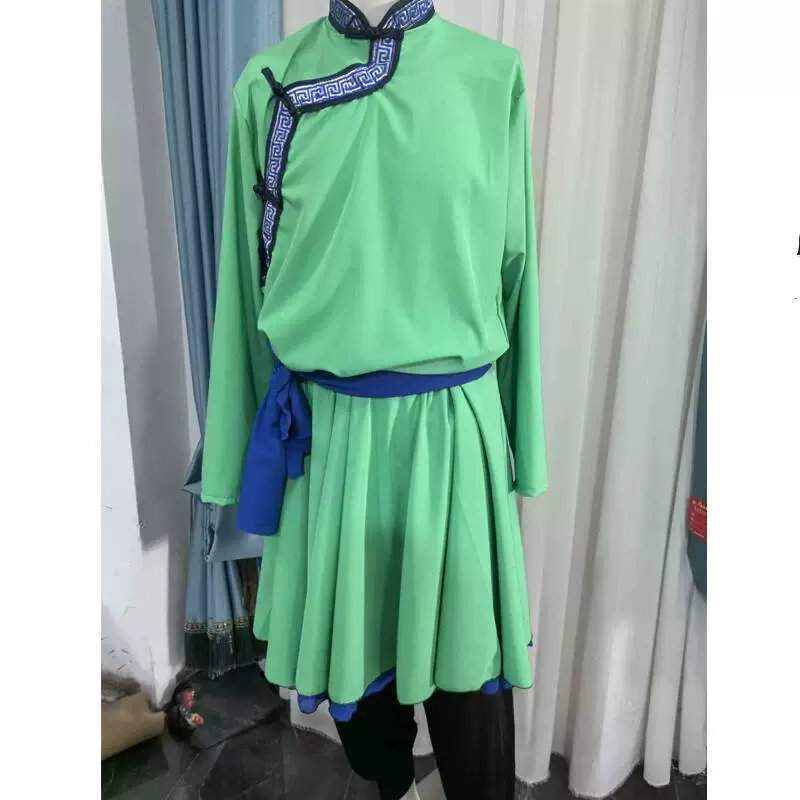 Монгольская танцевальная одежда Художественная практика Мужская одежда с длинными рукавами, двухслойная юбка, широкий танец, национальный стиль Синьцзяна