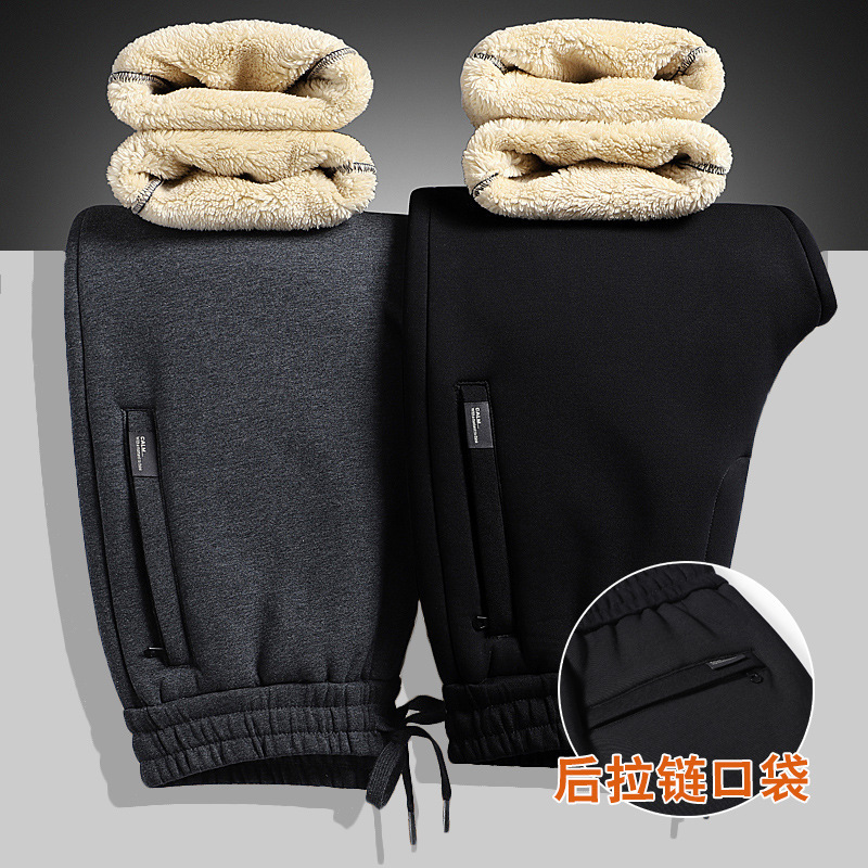 Middle-aged and elderly fleece-lined padded pants men's winter cotton pants lambskin sweatpants men's plus size warm casual pants Middle-aged and elderly fleece-lined padded pants men's winter cotton pants lambskin sweatpants men's plus size warm casual pants