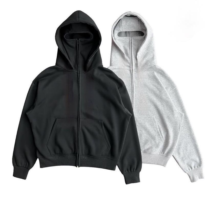 DIY Foreign Trade Plain Men's Hooded Sweatshirt with Double Cap and Zipper, Cool Style, Loose Fit