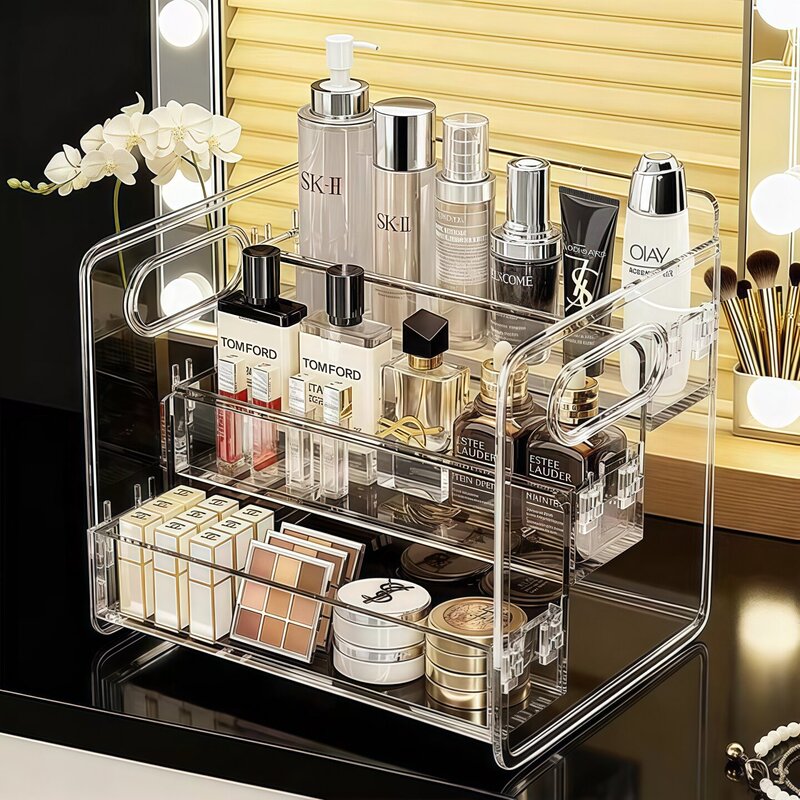 Cosmetics Storage Box Desktop Transparent Acrylic Dressing Table Multi-Layer Organizer for Skin Care Products and Perfume Storage Rack