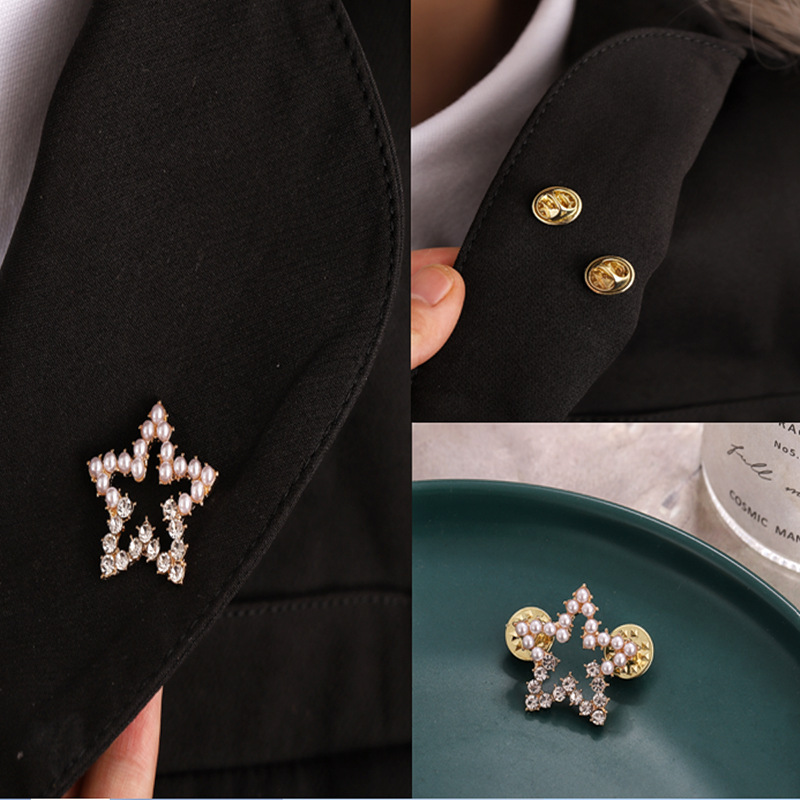 Nueva estrella de cinco puntas broche de perlas exquisita joyería de perlas broche de bola europea y americana AliExpress