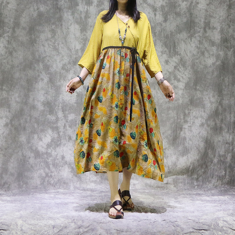 Special Offer, Non-Refundable. Spring/Summer Loose-Fitting Color-Blocked Dress for Women, Improved Hanfu Style, Silk and Linen Contrasting Color Long Dress Special Offer, Non-Refundable. Spring/Summer Loose-Fitting Color-Blocked Dress for Women, Improved Hanfu Style, Silk and Linen Contrasting Color Long Dress