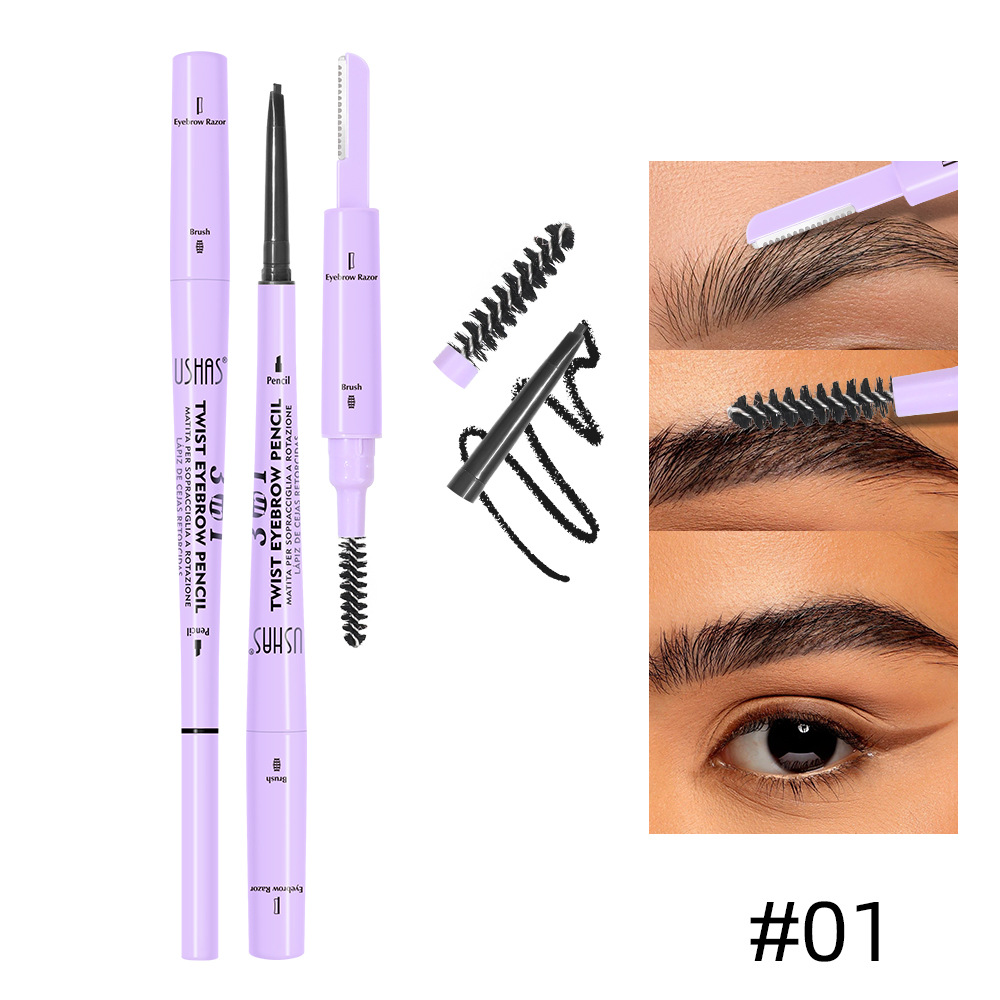 USHAS, lápiz de cejas de punto transfronterizo europeo y americano, doble cabezal, cepillo de cejas, cuchillo de cejas, resistente al agua, no es fácil de manchar y fácil de colorear UP009