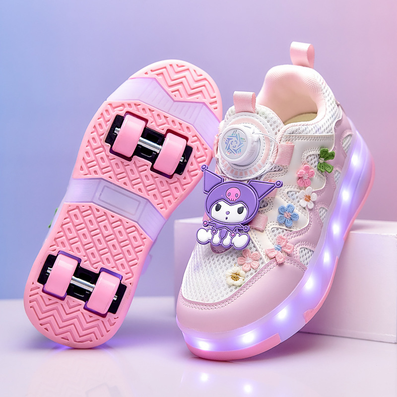 Girls' New Model Shoes with Lights, Four-Wheel Sports Roller Shoes 2025, Children's Girls' Roller Skates with Mesh Surface and Lights