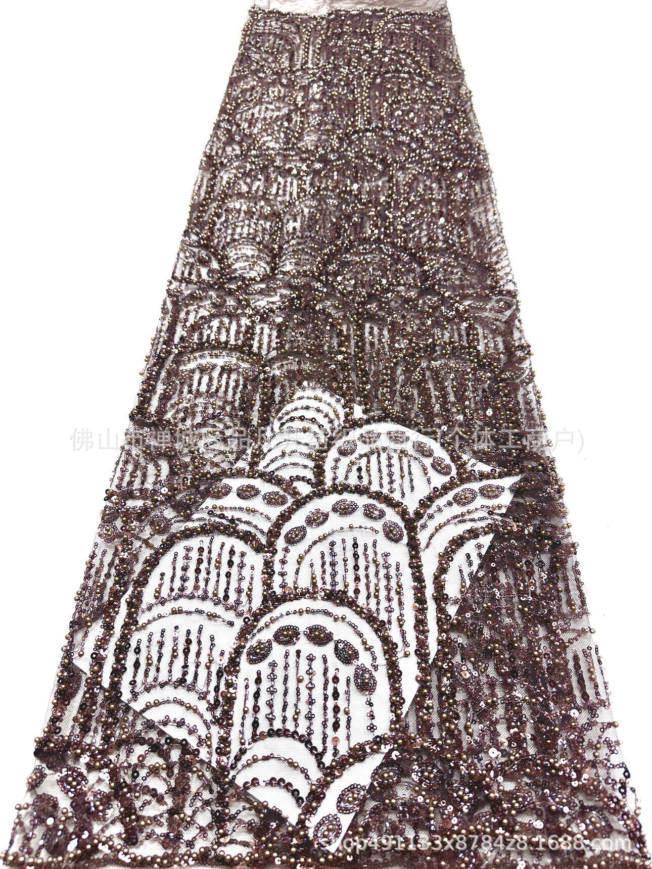 Tejido de bordado de perlas tridimensionales de bordado de perlas de clavos de moda atmósfera europea y americana vestido de boda vestido de moda tela