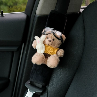 Seat belt shoulder pad | women - wheat-yellow-spliced-sweater-hugging-rabbit-bear-black-velvet-shoulder-pads