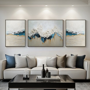 "Langwu Sands" gold foil abstract waves beach hand-painted oil painting dafen village simple living room texture triptych