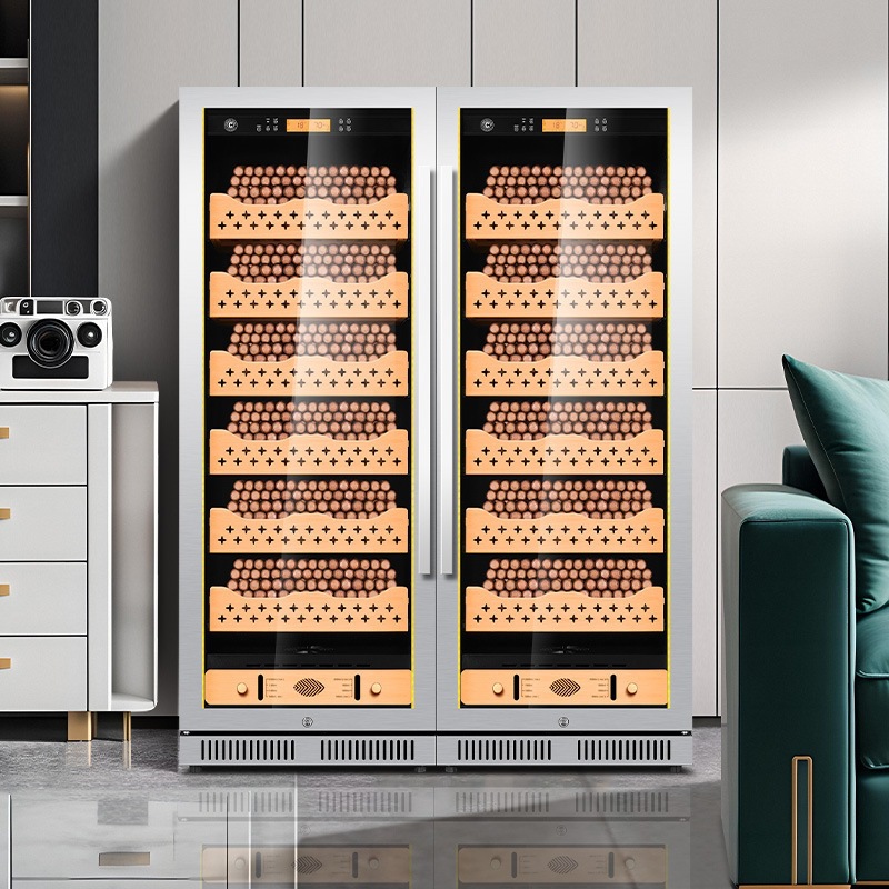 Qie Long 168CT1 cigar cabinet, featuring variable temperature and humidity control, stainless steel double-door design, suitable for storing cigars and wine
