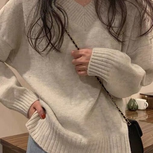 Pullover Knitwear New Korean Style Lazy Style Collar Knitwear Autumn and Winter Loose Female Students Slim Outer Wear 2025