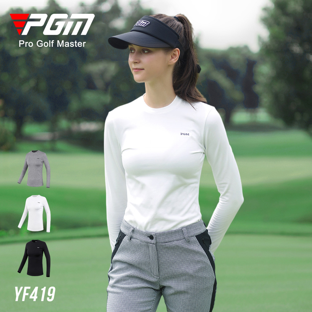 Áo thun golf nữ cổ tròn dài tay lót lông cừu ấm — Áo mặc trong golf nữ YF419 màu đen, Áo Sơ Mi Nữ chơi gôn màu xám YF419, YF419 nữ Golf mặc trong màu trắng