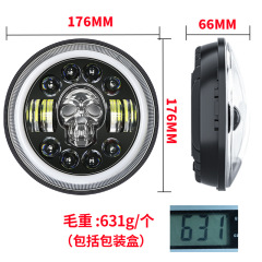 Hot selling 7-inch Skull Wrangler Colorful 7-Color Off road Front Headlight Modified H4 Motorcycle Light with Distance Integration