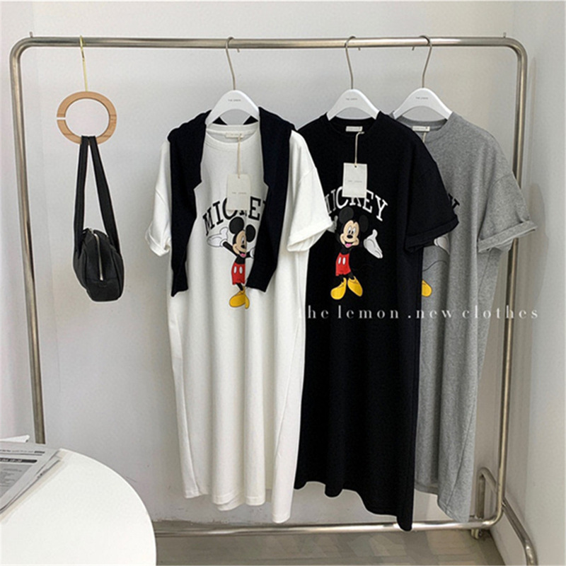 Korean Dongdaemun Short-Sleeve T-Shirt for Women 2026 New Loose-Fitting Youthful Dress Stylish Slimming Mid-Length Dress