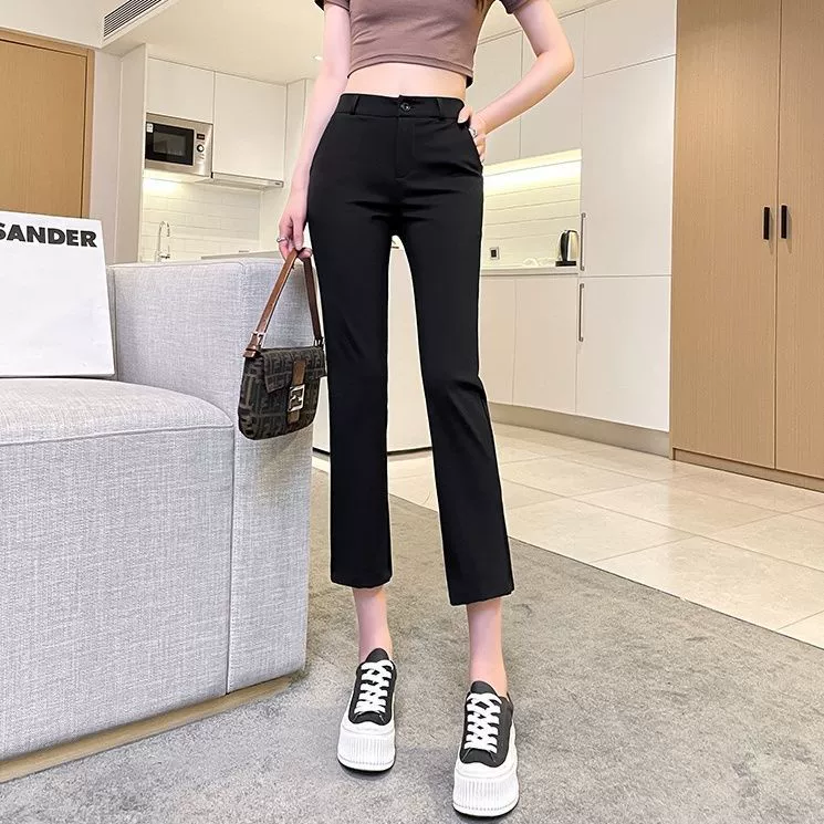 Черные прямые брюки женские весенние и осенние новые узкие брюки с высокой талией