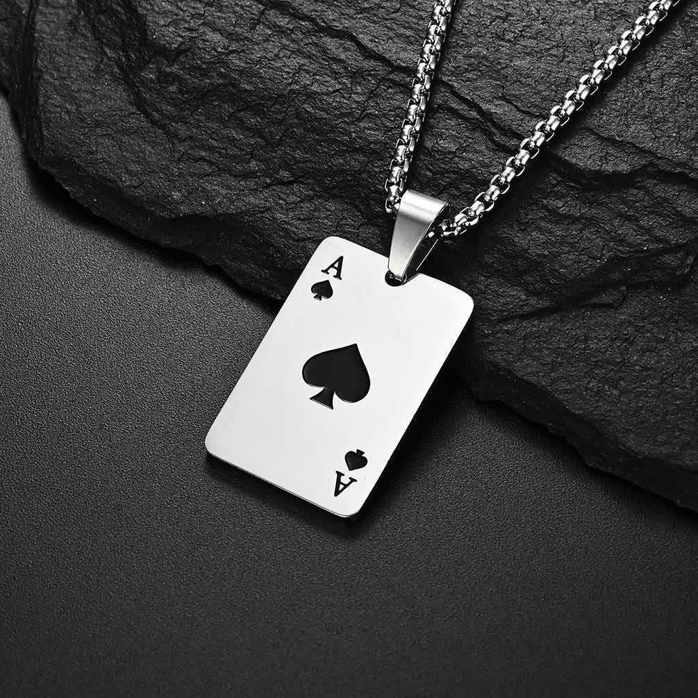 Playing Card Pendant Necklace For Men And Women Stainless Steel_voghion.com