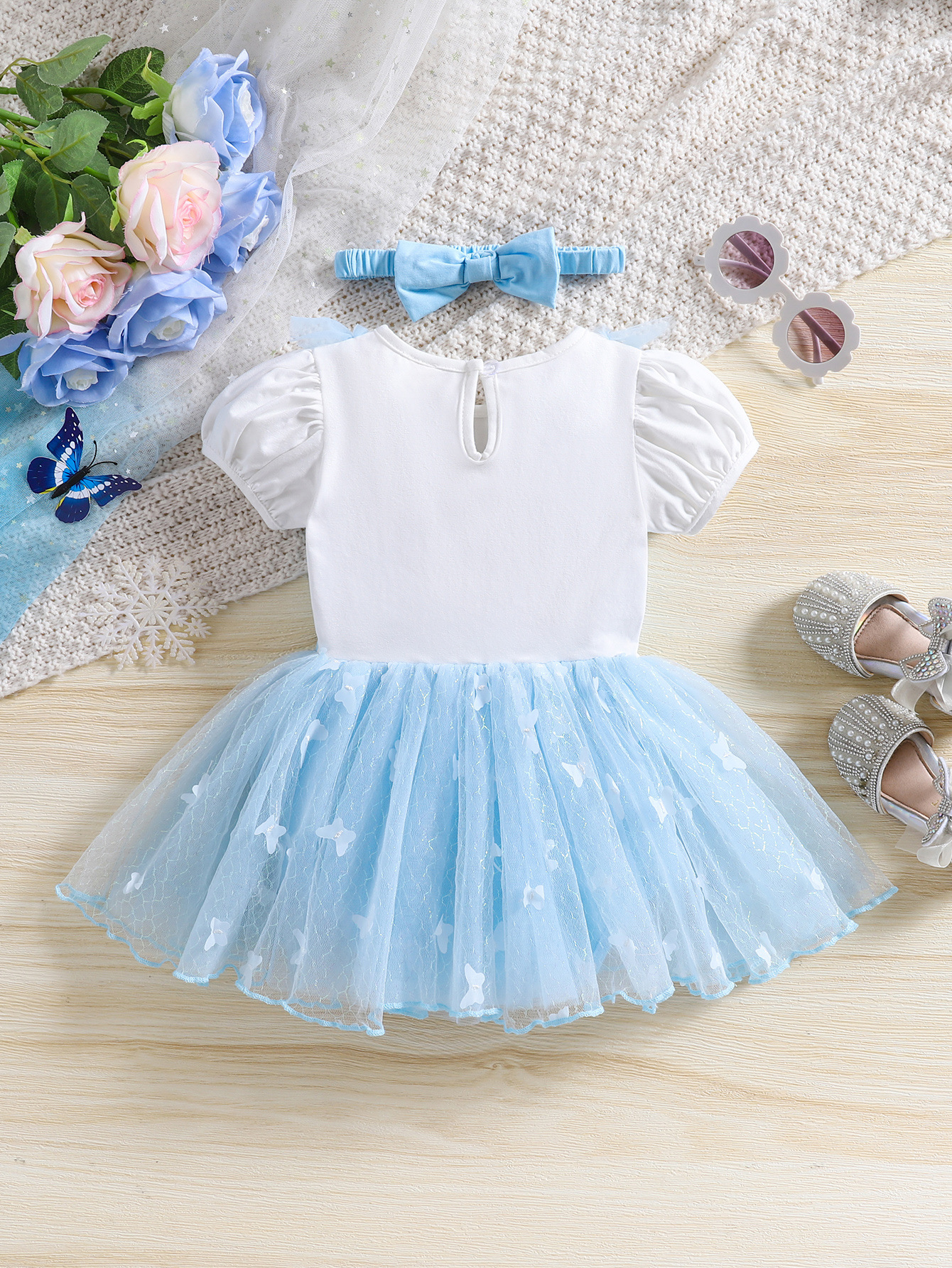 Niñas comercio exterior nuevo estilo Frozen Princess Aisha escalada bebé azul mariposa falda tutú mameluco