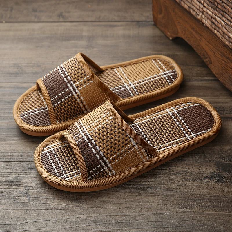  straw woven summer slippers, non-slip men's slide