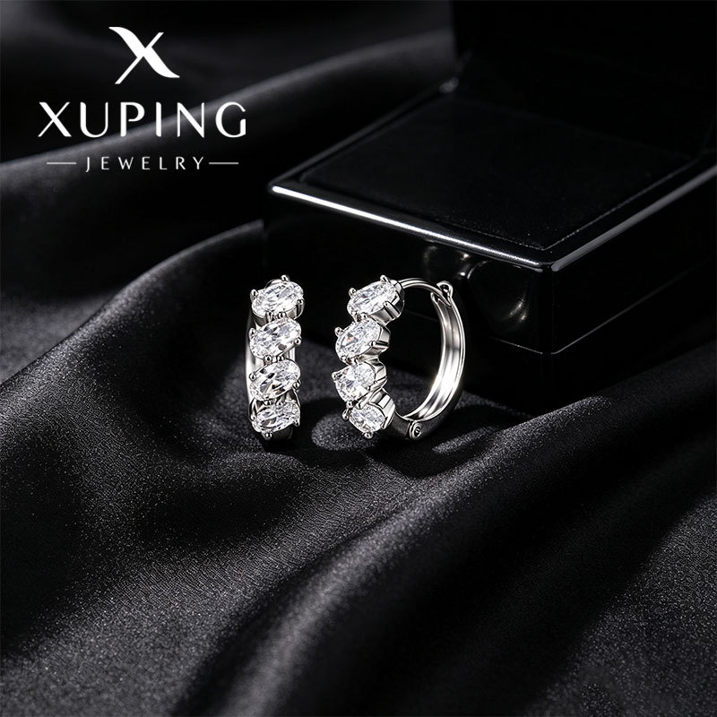 Xuping joyería estilo de moda europea y americana aretes exagerados doble fila brillante aretes de aretes de arroz de arroz pendientes de arroz transfronterizos aretes al por mayor