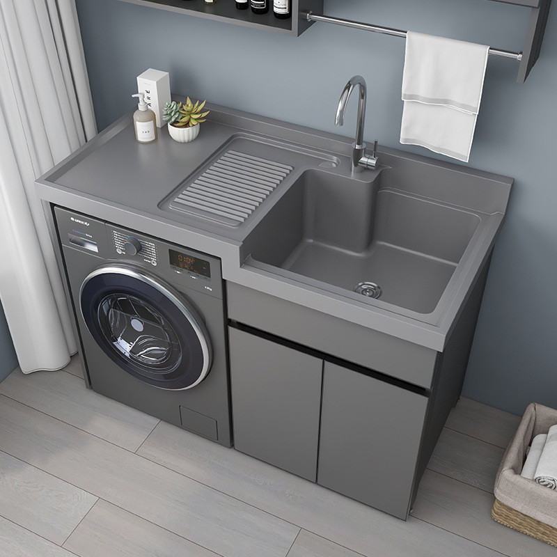 Washing Machine Balcony Integrated Cabinet Combination Space Aluminum Laundry Cabinet Wash Basin Laundry Sink with Washboard Drum Companion Cabinet