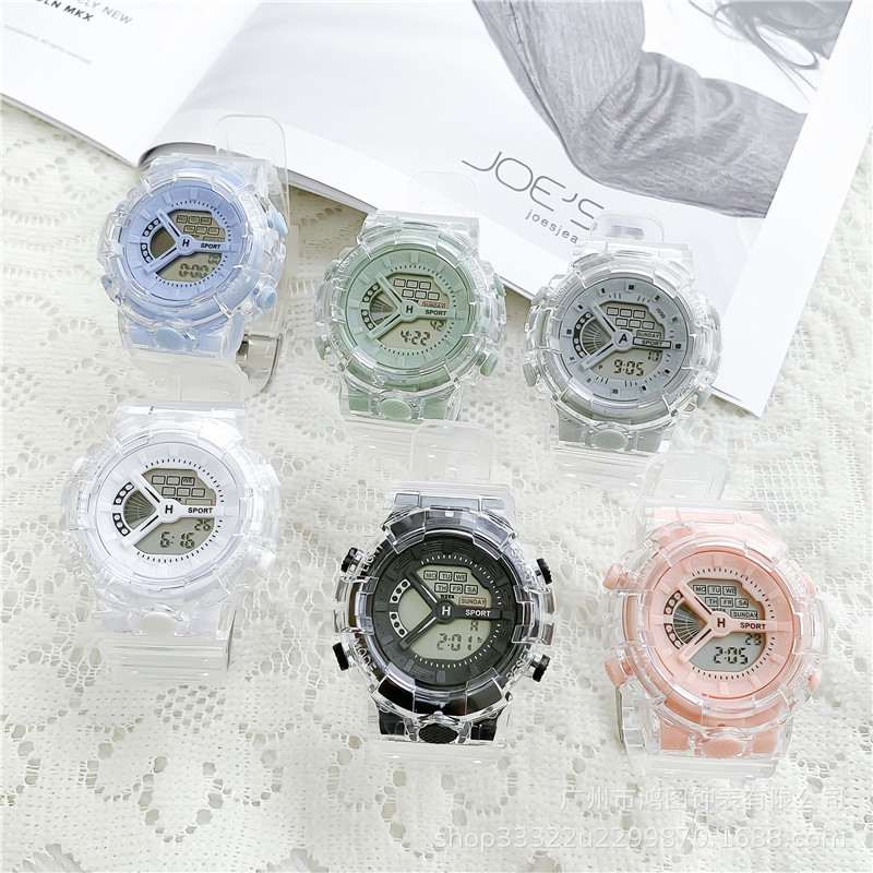 2023 Nuevo reloj azul neblina reloj electrónico transparente unicornio impermeable multifuncional para hombres y mujeres para estudiantes de secundaria y preparatoria