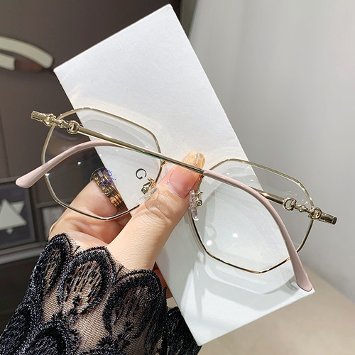 Blue Light Blocking Flat Frame Student Style Men's Fashion Myopia Glasses Bare Face Frame Slim Face Korean Version Myopia Finished Glasses for Women