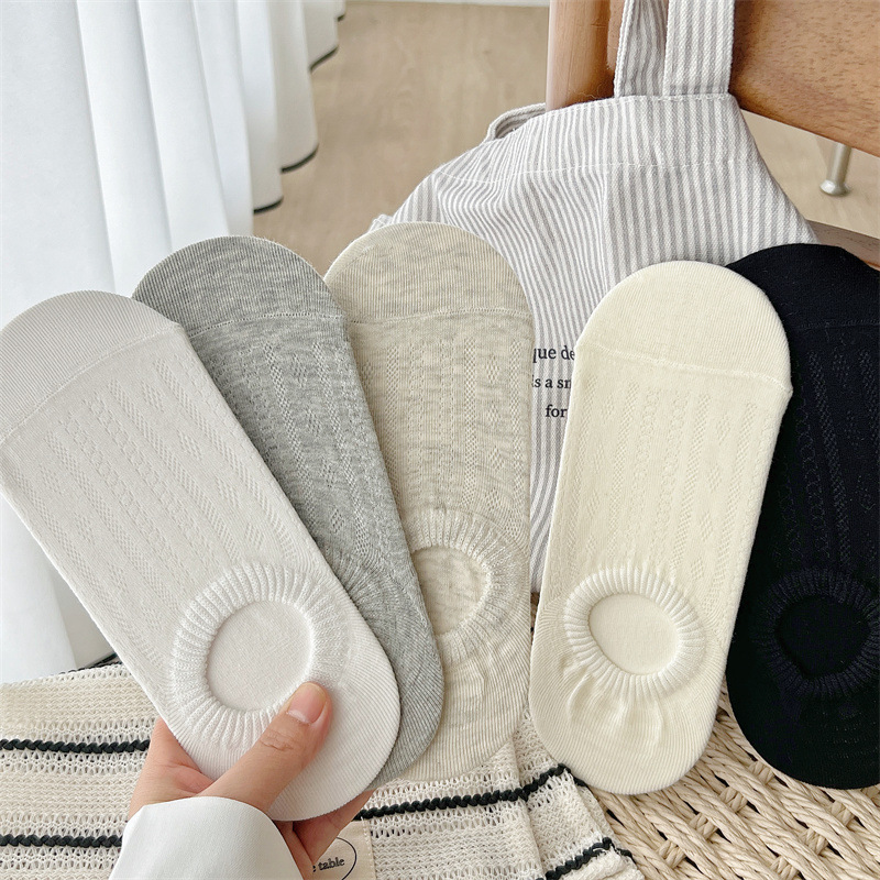 Women's Socks, Japanese Style Summer Thin Low-Cut Invisible Socks, Silicone Non-Slip, No-Show, Solid Color Mesh Short Socks