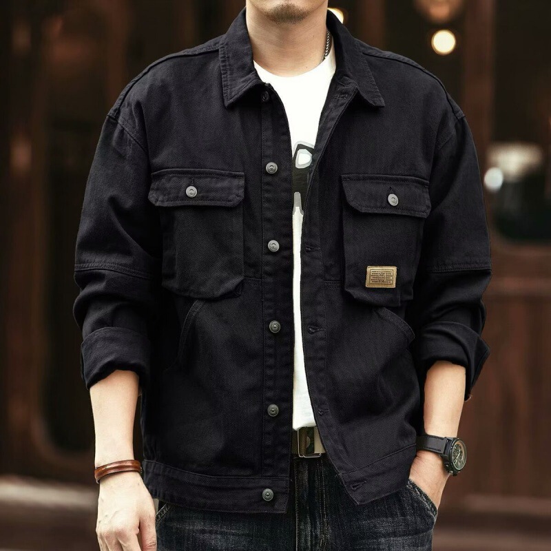 Retro American Denim Jacket Men's Tough Guy Work Jacket Handsome Autumn and Winter Loose Hunting Trendy Brand Denim Jacket Retro American Denim Jacket Men's Tough Guy Work Jacket Handsome Autumn and Winter Loose Hunting Trendy Brand Denim Jacket