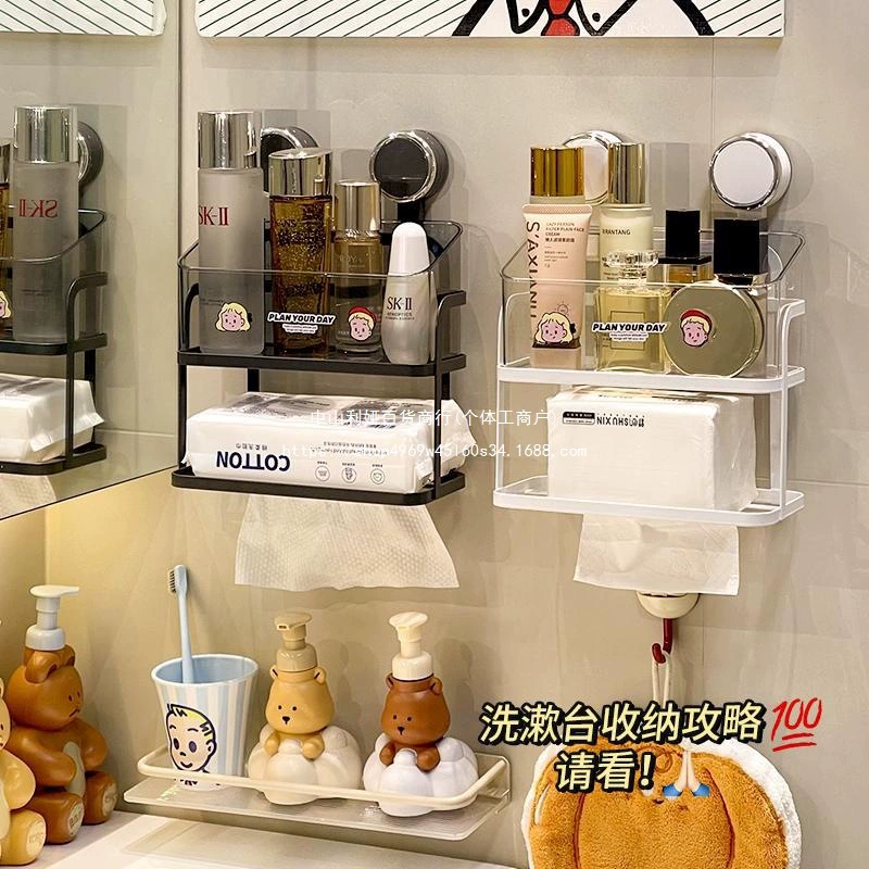 Стеллаж для хранения в ванной комнате на присоске, настенный держатель для бумажных полотенец без перфорации, раковина для ванной комнаты, коробка для хранения полотенец для ухода за кожей