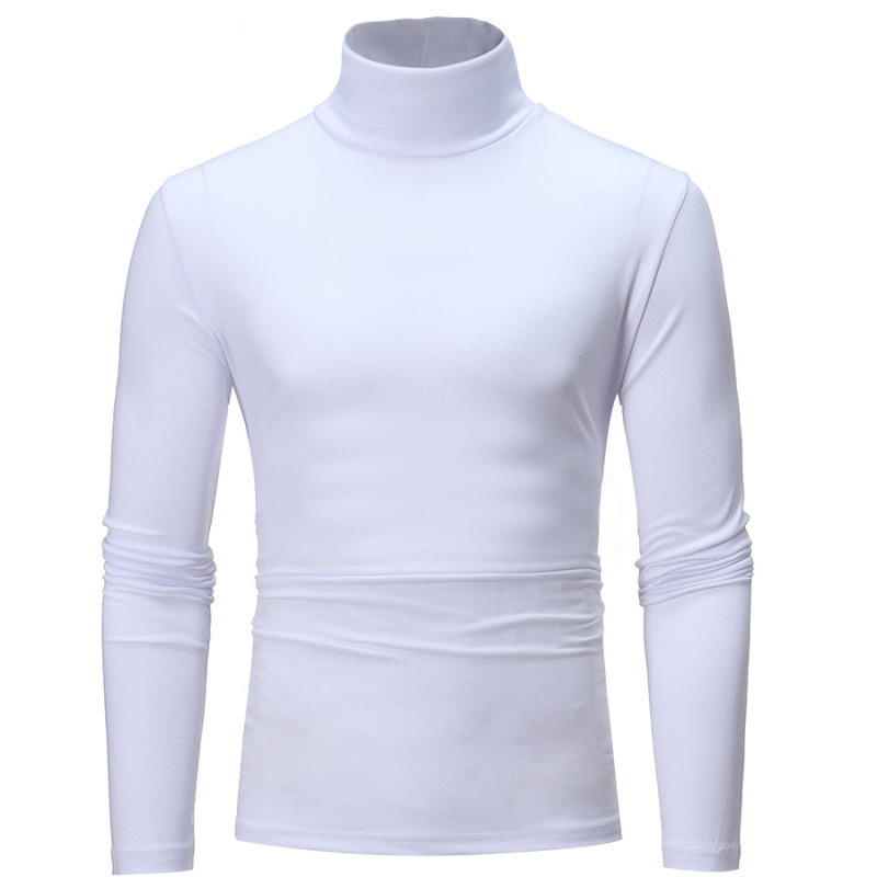 Cross-Border Men's High-Neck Long-Sleeved T-Shirt Pure Color Slim Bottoming Shirt Men's Autumn and Winter New Style