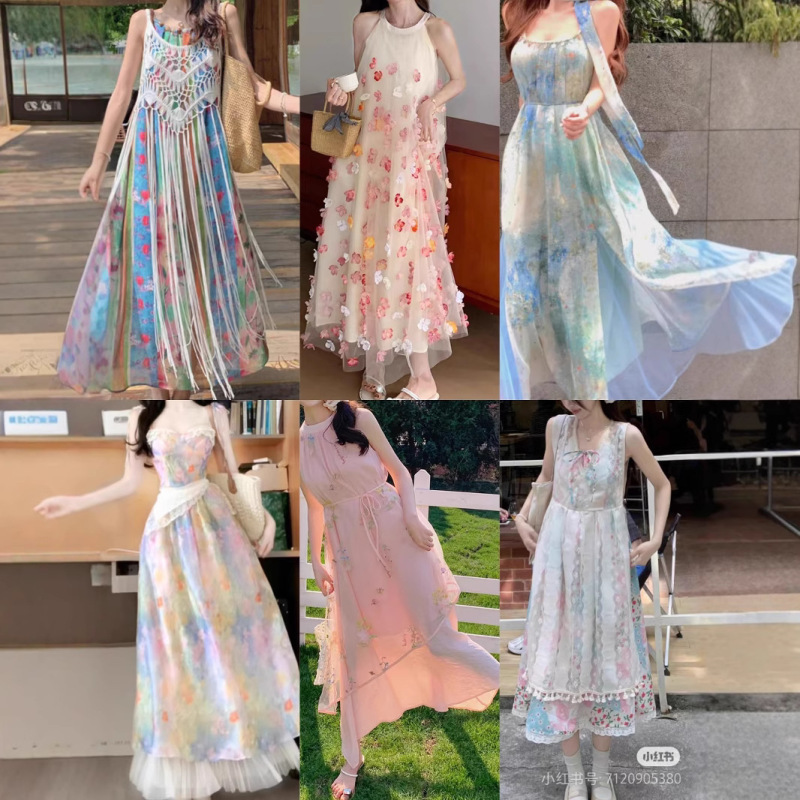 夏の新しいスタイルの女性の田園スタイルのカラフルなスカートドレス女性の夏のロングスカート卸売供給さまざまなスタイル|undefined